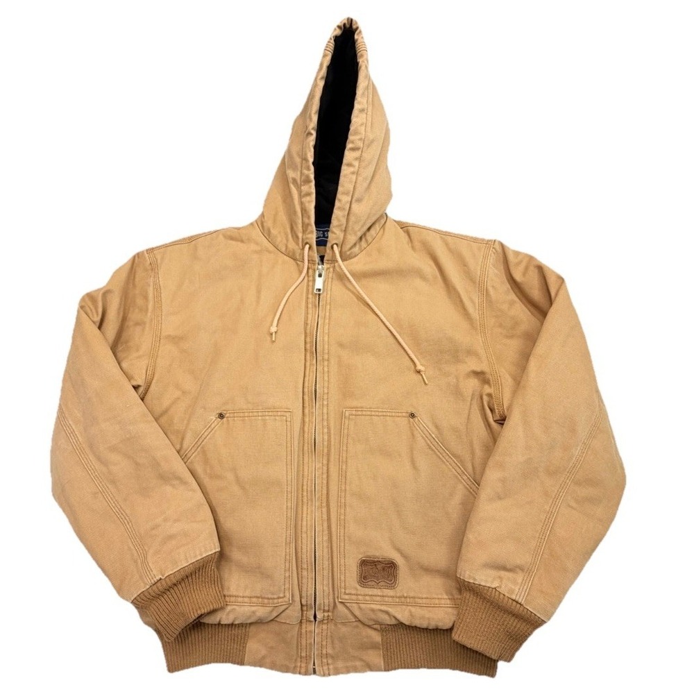 Big Smith Large Hooded Work Jacket Coat Mens Brown Canvas Fleece Lined Workwear